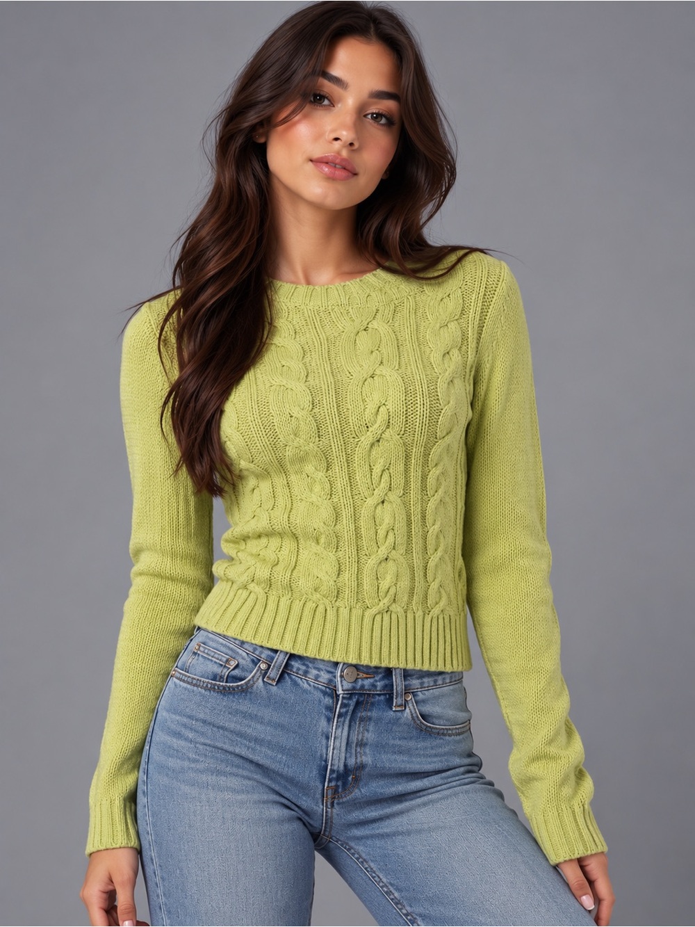 GAP Cable Knit Crewneck Sweater - Lime Green